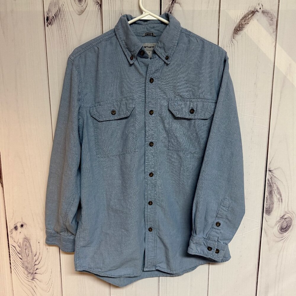 Carhartt Chambray Work Shirt‎ Men’s Medium Blue Long Sleeve EUC